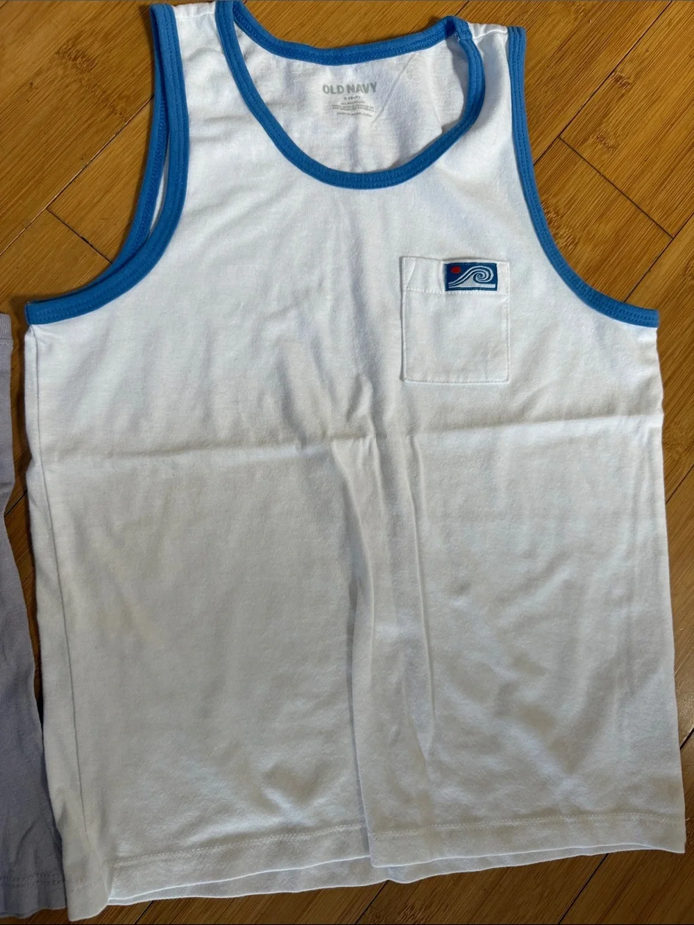 Old Navy White Tank Top with Blue Trim & Light Purple Graphic Tank 6t, 6/7
